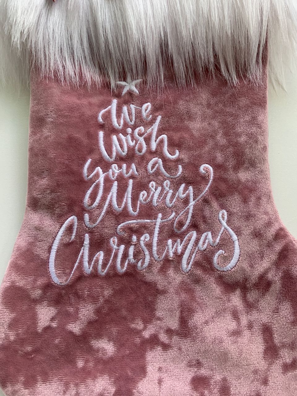 Christmas Stocking - Pink Velvet with Faux Fur Cuff - Merry Christmas