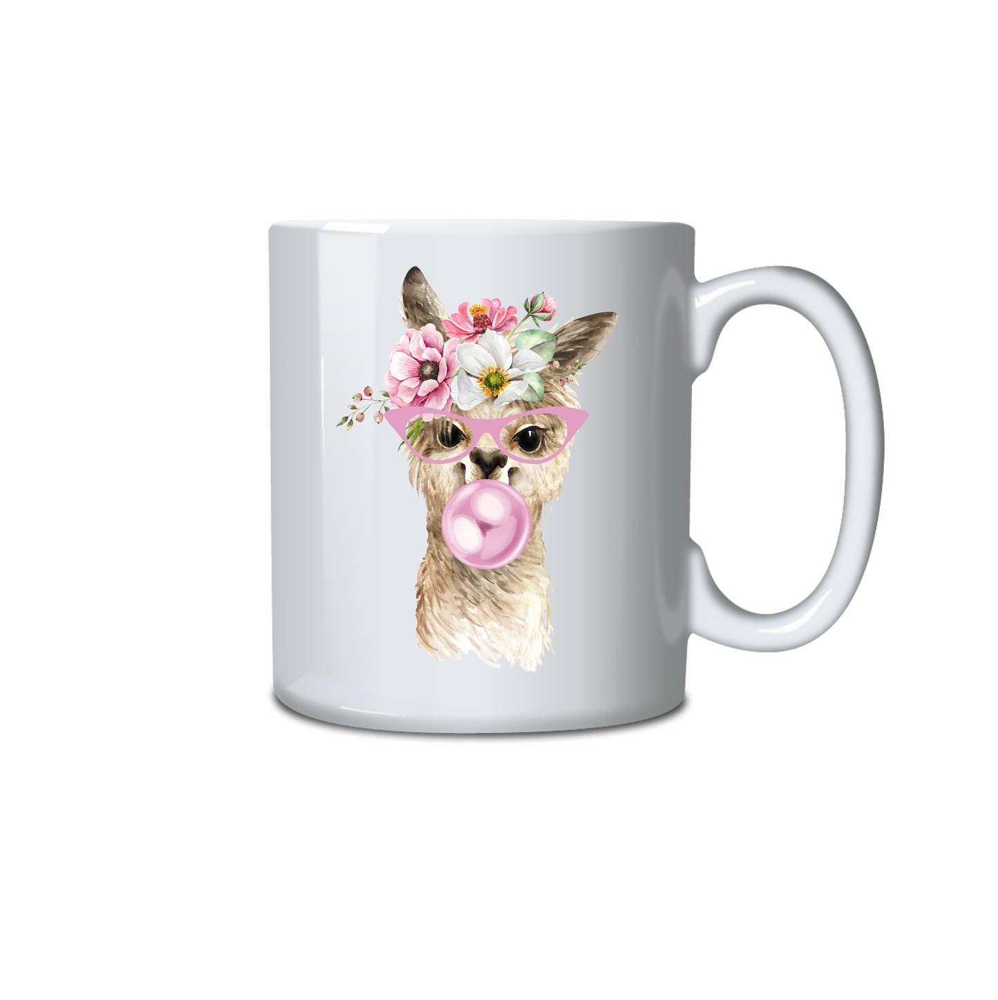 Llama with Glasses, Bubblegum and Flowers Mug