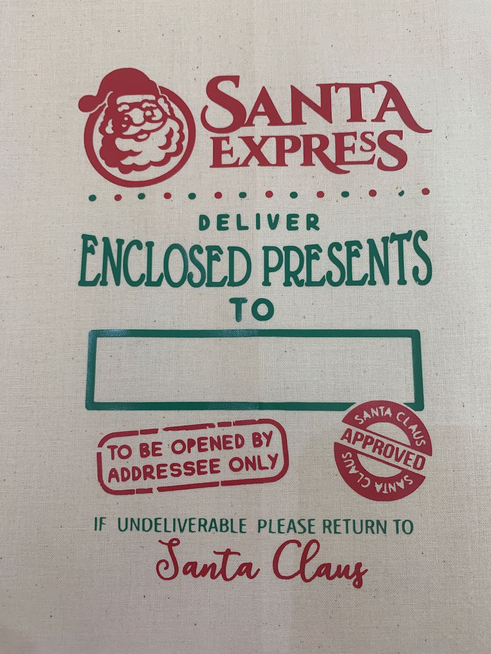 Santa Sacks - Santa Express deliver Enclosed Presents