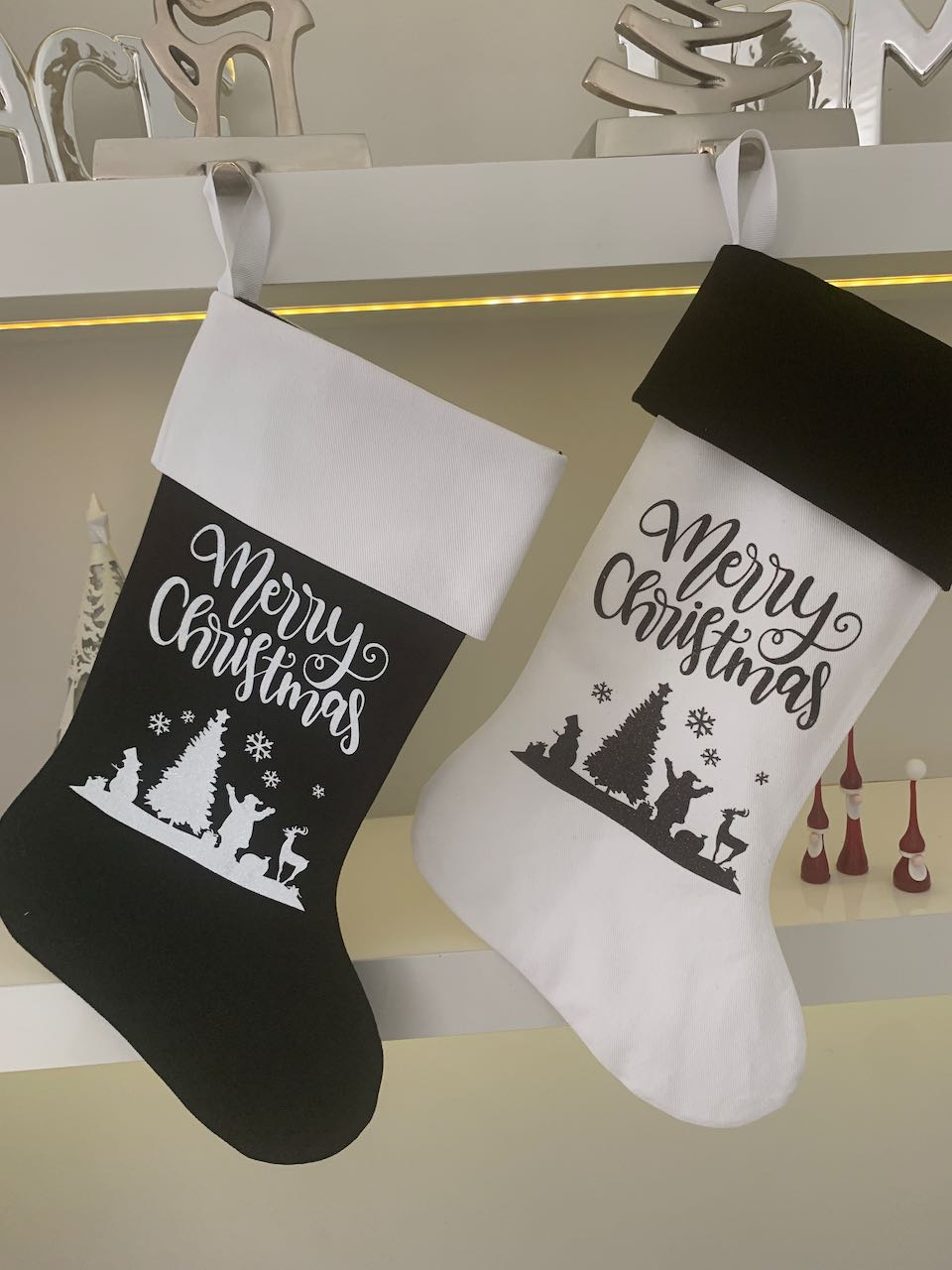 Christmas Stocking - Black and White Merry Christmas