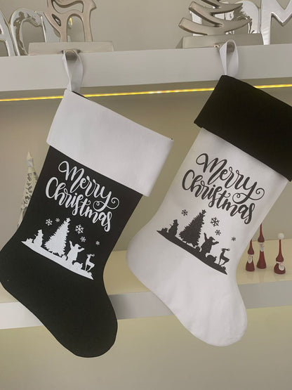Christmas Stocking - Black and White Merry Christmas