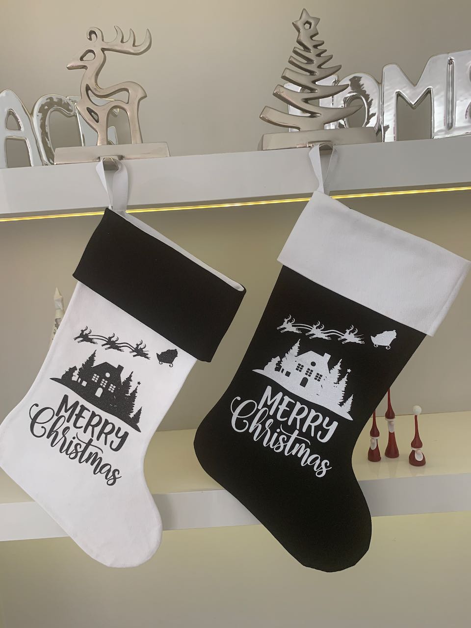 Christmas Stocking - Black and White Merry Christmas