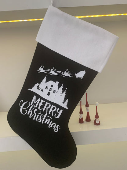 Christmas Stocking - Black and White Merry Christmas