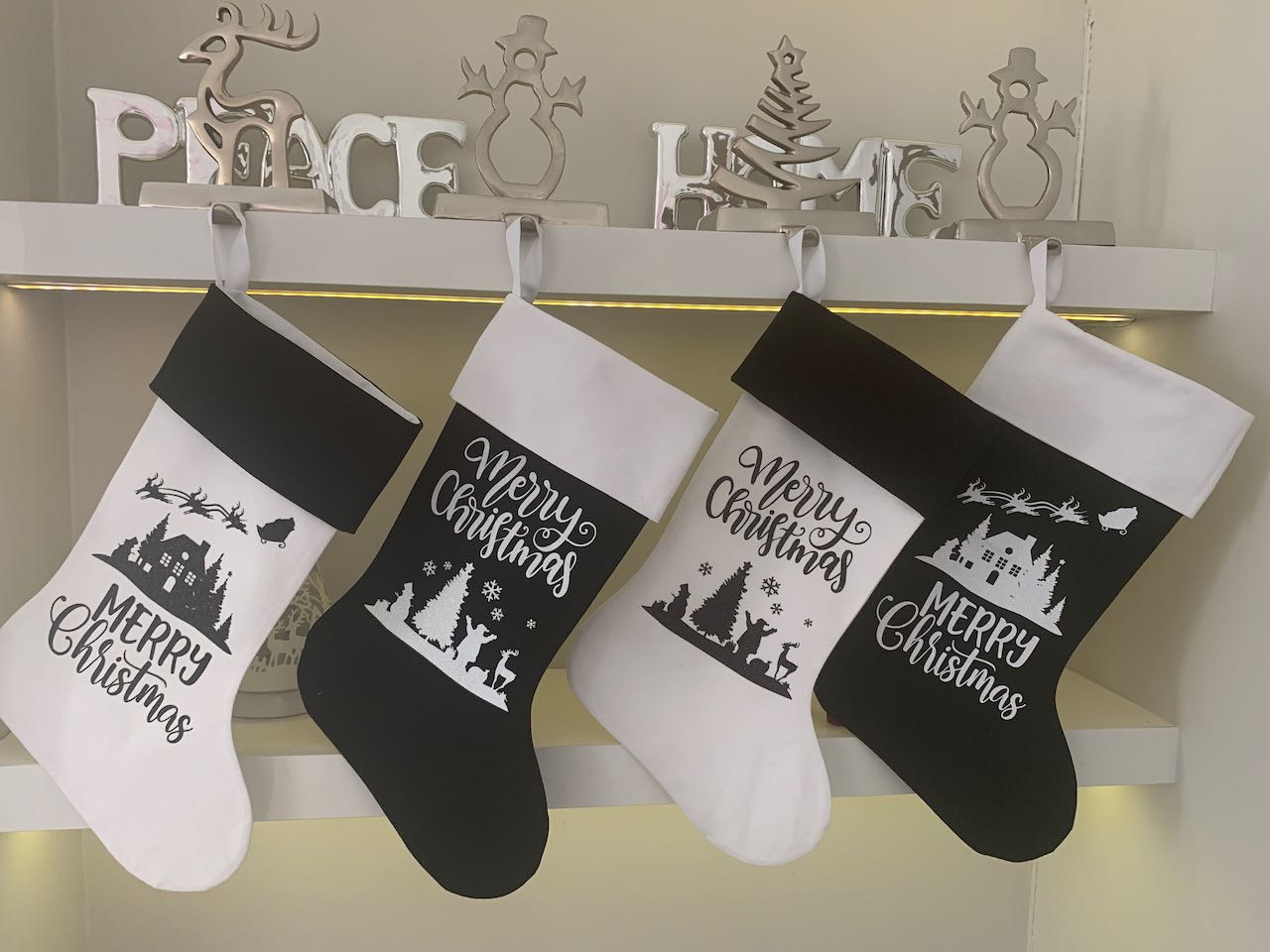 Christmas Stocking - Black and White Merry Christmas