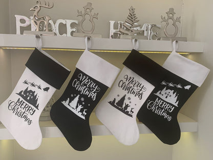 Christmas Stocking - Black and White Merry Christmas