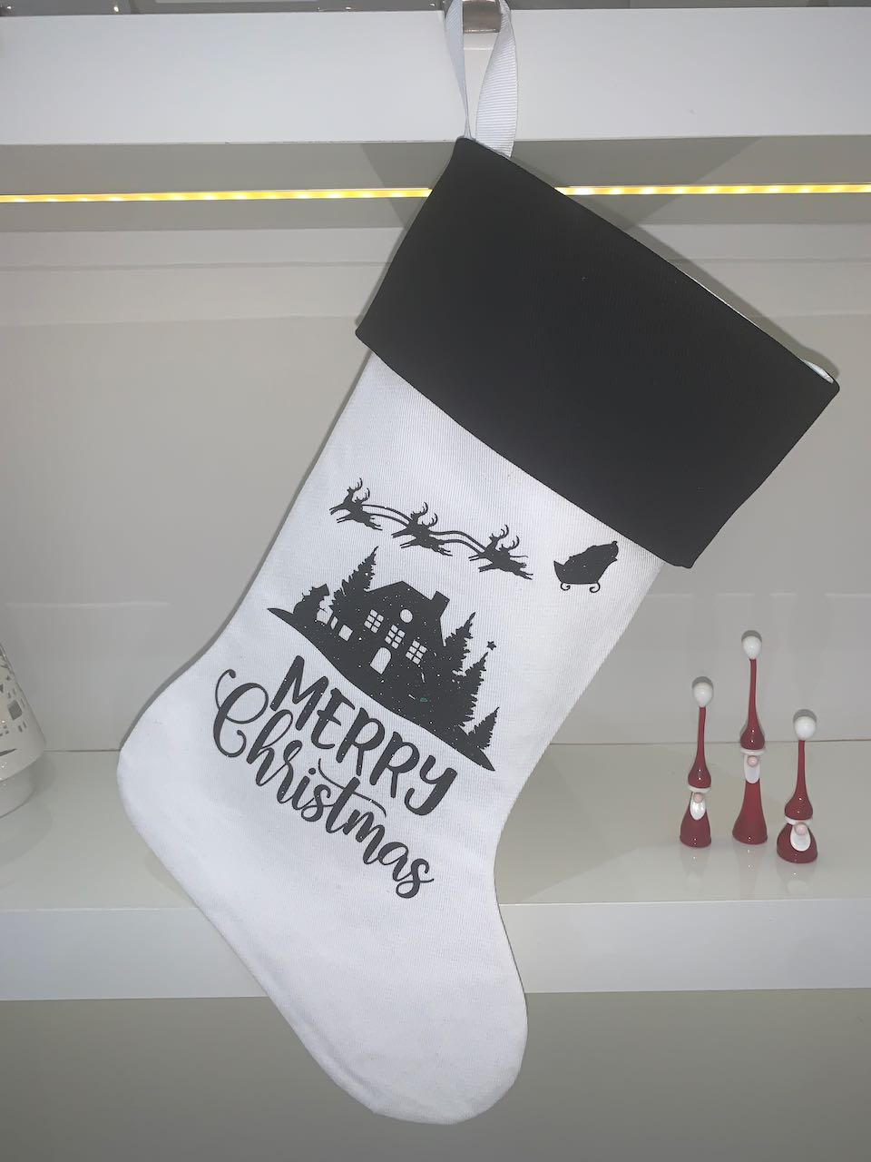 Christmas Stocking - Black and White Merry Christmas