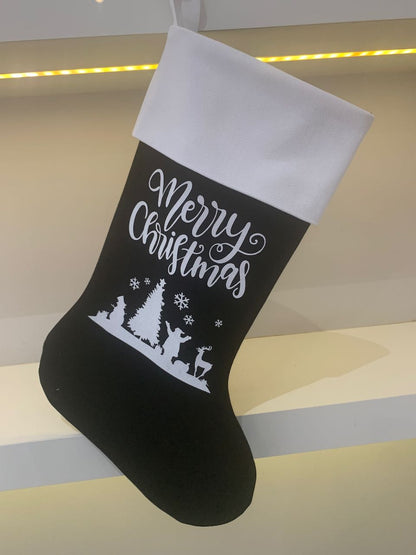 Christmas Stocking - Black and White Merry Christmas