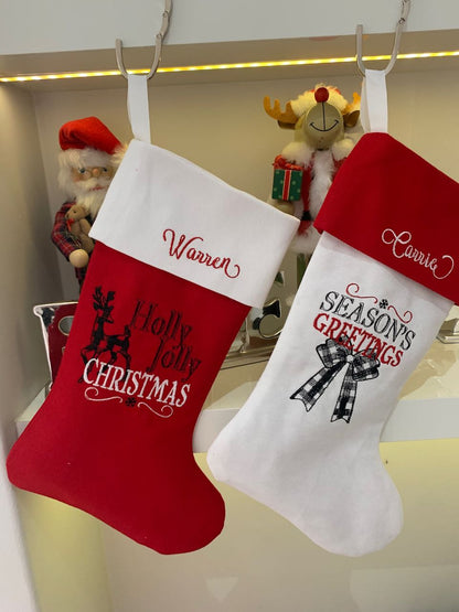 Christmas Stocking - Holly Jolly Christmas Plaid Reindeer
