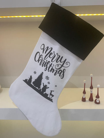 Christmas Stocking - Black and White Merry Christmas