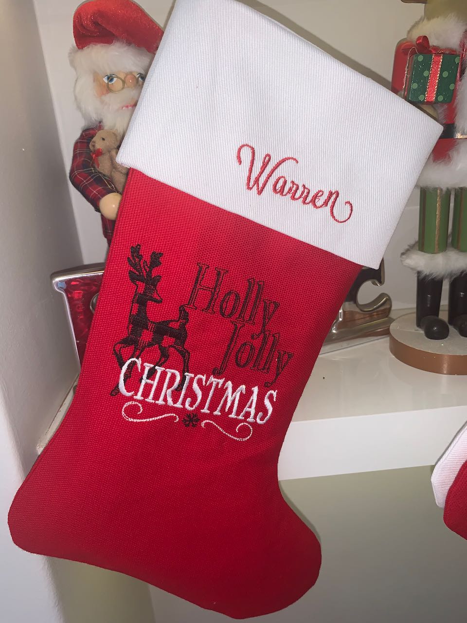 Christmas Stocking - Holly Jolly Christmas Plaid Reindeer