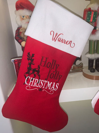 Christmas Stocking - Holly Jolly Christmas Plaid Reindeer