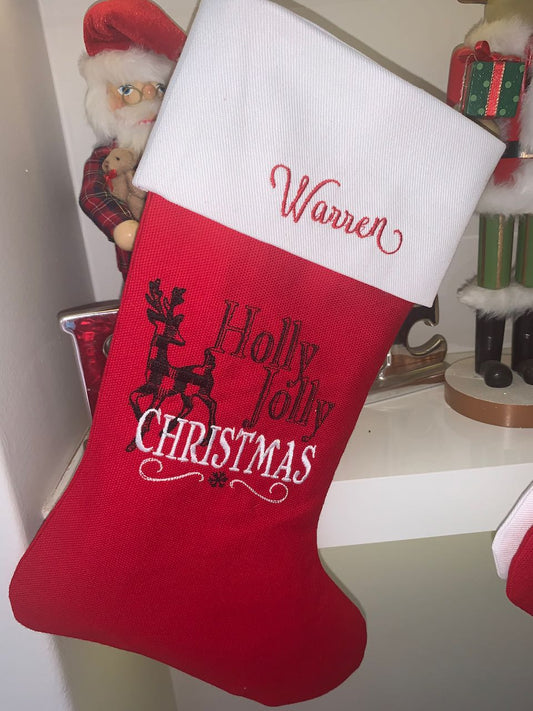 Christmas Stocking - Holly Jolly Christmas Plaid Reindeer