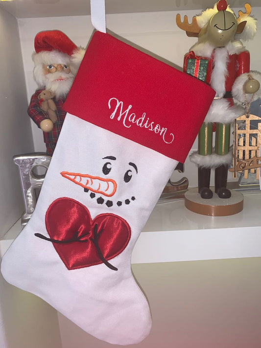 Christmas Stocking - Snowman with Red Heart