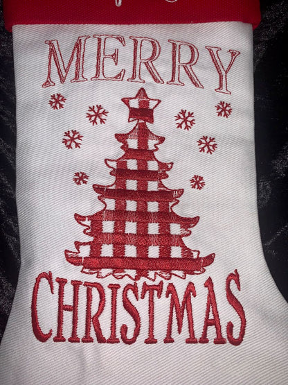 Christmas Stocking - Merry Christmas Plaid Tree