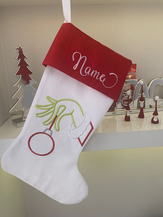 Christmas Stocking - Grinch Hand with Bauble