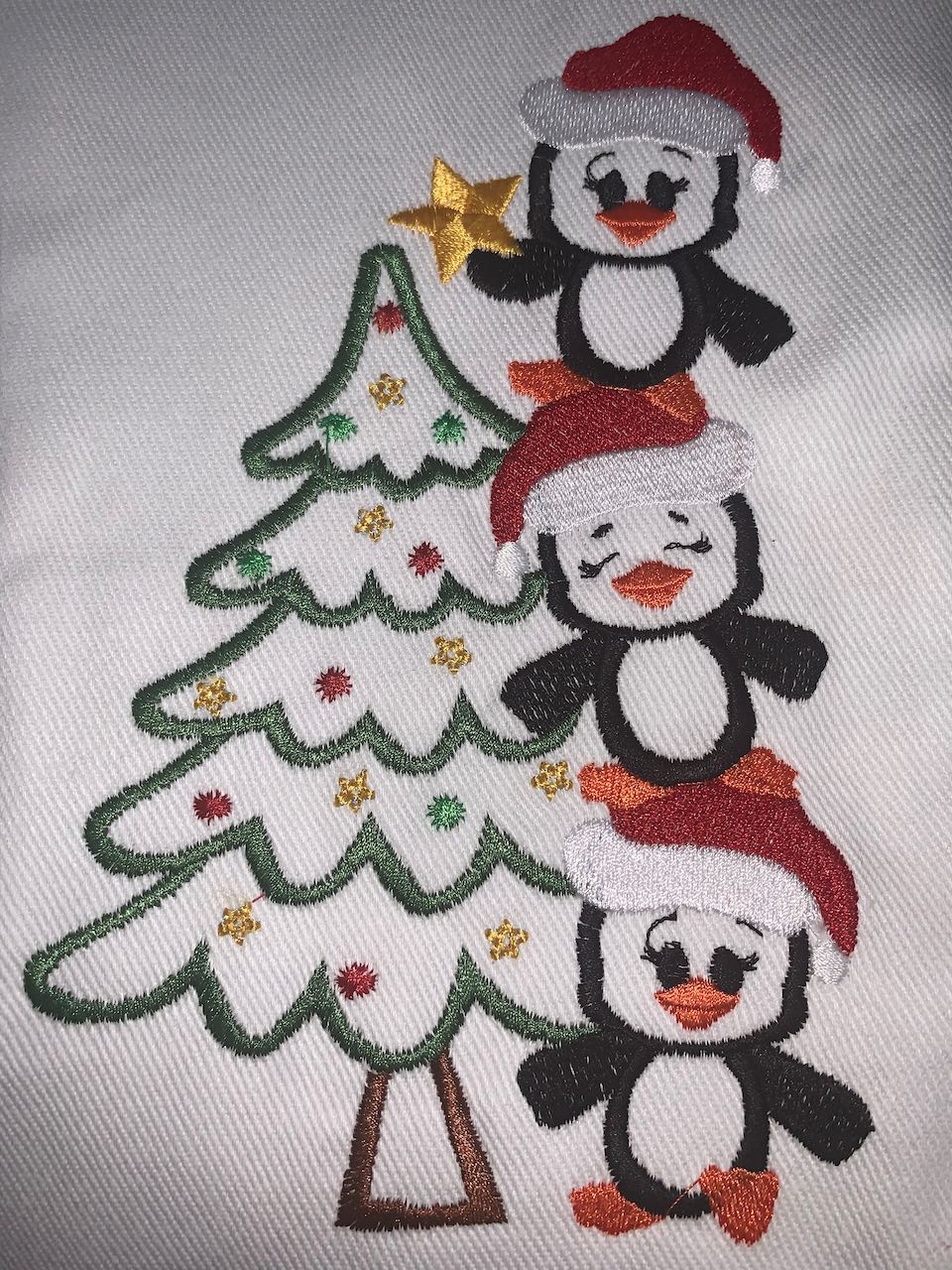 Christmas Stocking - Penguins decorating Christmas Tree