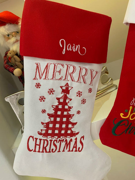 Christmas Stocking - Merry Christmas Plaid Tree