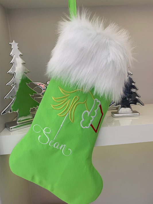 Christmas Stocking - Grinch with Name Ornament