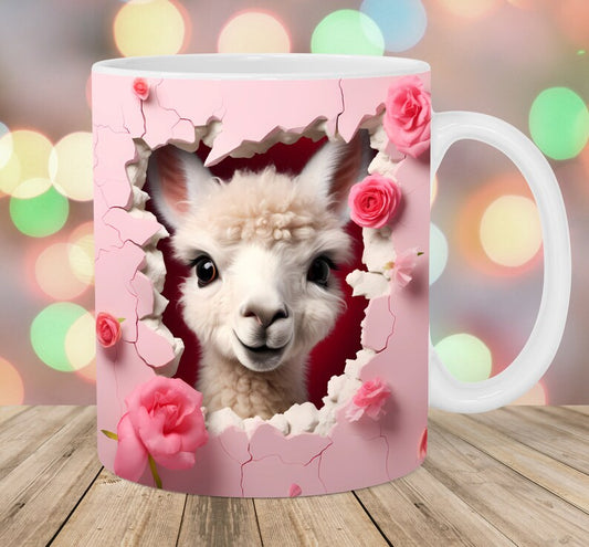 Llama peeping through broken wall