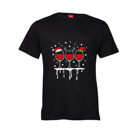 Christmas T-Shirt - Three Christmas Wine Glasses
